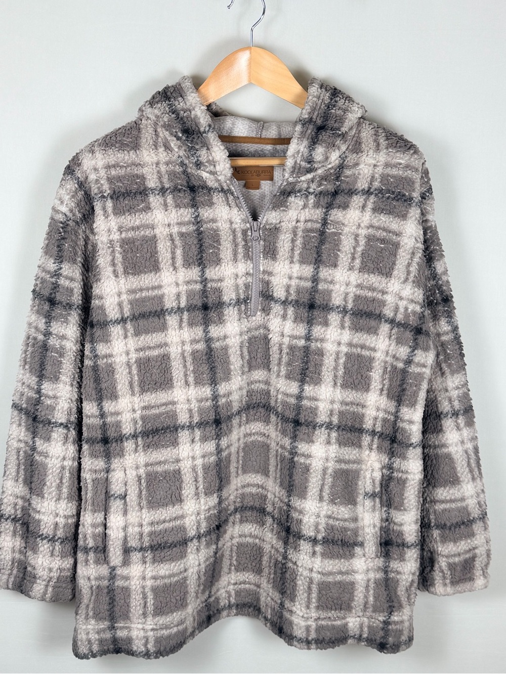 Koolaburra by UGG Plaid Sherpa Quarter Zip Pullover Hoodie Large